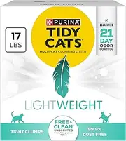 Purina Tidy Cats Light Weight, Low Dust, Clumping Cat Litter, Lightweight Free & Clean Unscented, Multi Cat Litter - 17 lb. Box