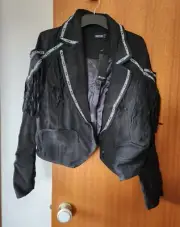 Nasty Gal AGG04450 Ladies Premium Suede Fringe Western Jacket Black Size 14 New