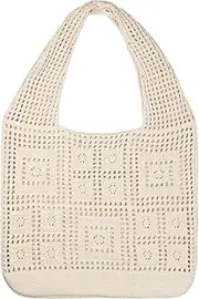 [WisePoint] Crocheted Shopping Bag for Women, Large Knitted Bag, Crochet Bags with Wide Handle, Aesthetic Mesh Beach Bags, Hollow Crochet Bag for Travel