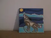 New PACIFIC BLUE TILE Howling Wolf Trivet / Tile By Elany ~ 6 X 6