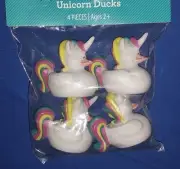 Unicorn Plastic Ducks-Set of 4, Approx 2.5in, Cake Toppers, New!