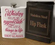 Custom Printed 8oz Flask Pink Vinyl "Whiskey Helps Me Appreciate The Little...
