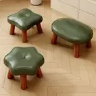 Soft Solid Wood Small Foot Stool PU Leather Shoe Changing Chair Shoe Changing