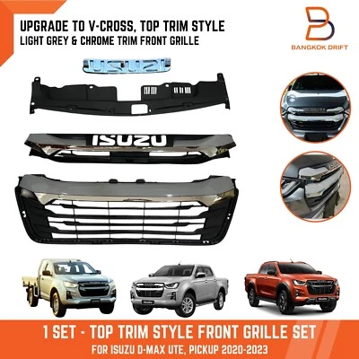 Light Grey Front Grille for Isuzu D-Max Pickup 20–23 V-Cross Top Trim Upgrade