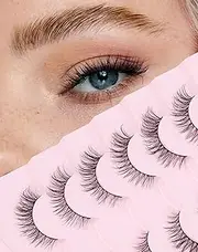 Onlyall Natural Lashes Wispy False Eyelashes - Soft Fluffy Flared Look - 7 Pairs D-K07