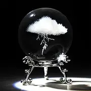 HDCRYSTALGIFTS 3D Lightning Cloud Crystal Decorative Ball Paperweight with Free Stand,60mm (2.3inch) Glass Art Engraving Sphere for Home Feng Shui Decoration Ornaments Transparent