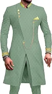 [JEShifangjiusu] African Clothes Men's Suit Suit Pants Set With Waist Blazer Embroidery Chain, Green Claira1, 3XL