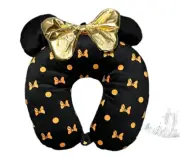 Disney Minnie Mouse Travel Soft Velvet Plush Pillow Gold Bow Ears NWOT