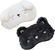 WOFASHPURET 2Pcs Cartoon Animal Eye Masks Supple Eye Protective Covers for Sleeping Travel Relaxation Adorable Cat Dog Design Comfortable and Lightproof
