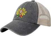 [Generic] National Emblem of Portugal Cowboy Mesh Baseball Cap for Portuguese Man Woman Outdoor Adjustable Denim Hat