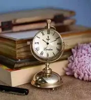 Moon Stand Nautical Desk Clock Brass Gold Finish Antique Table Clock/Desk Clock