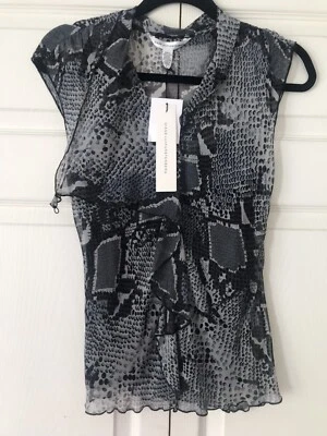 Diane von Furstenberg Grey Abstract Leopard Silk Semi-Sheer Blouse Sz 4 & Sz 6