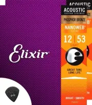 Elixir Phosphor Bronze Acoustic Guitar Strings Set of 2 Light 012-053 Nanoweb Co