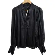 NWT Banana Republic Black Striped Sheer Blouse M Dark Romantic Whimsigoth Witchy