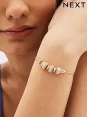 Gold Tone Sparkle Popcorn Beaded Pully Bracelet (D24658) | $23