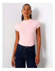 [Grab Denim] Short Sleeve Mock Neck Tee in Blush