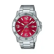 Casio Gent Analogue 50M Water Resistant Red Face Stainless Steel Band MTPVD01D-4B