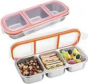 Reusable Stainless Steel Snack Containers with Leakproof Lids,3 Compartment Stackable Bento Lunch Boxes for Meal Prep(2PCS)
