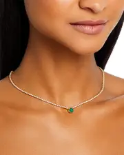 Bloomingdale's Fine Collection Emerald & Diamond Station Tennis Necklace in 14K Yellow Gold, 16.5
