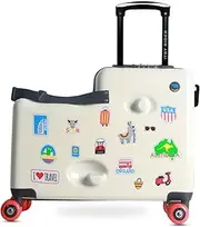 [Cegali] Itsy Rider Kids Ride-on Suitcase with Spinner Wheels, Beige Traveler, Medium, Ride on Suitcase for Kids With Spinner Wheels