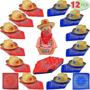 Toy Pack of 12 Childs Straw Cowboy Hats with Cowboy Bandannas (6 Red & 6 Blue) P