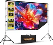 Projector Screen with Stand, TOWOND 100 inch Portable Projector Screen Black Backing, Indoor Outdoor Movie Screen 16:9 4K HD Wrinkle-Free Projection Screen with Carry Bag for Backyard Movie Night