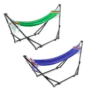 Portable Canvas Hammock Stand Portable Multifunctional Practical Outdoor Garden Swing Hammock Single Hanging Chair Bed Leisure Camping Travel Blue