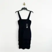 NEW BCBGMaxAzria Black Fringe Trim Bodycon Dress Size XXS