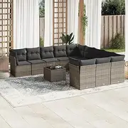 Garden Sofa Set Grey Poly Rattan with Cushions, Outdoor Furniture, Small Table, Chairs for Patio, Wicker, Piece Set for Conversation