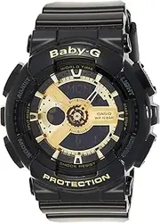 [Casio] Women's BA-110-1ACR Baby-G Goldtone Analog-Digital Display and Black Resin Strap Watch