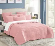 Abhomefashion 7 Piece Vintage Stone Wash Comforter/Bedspread/Coverlet Set Queen Nude Pink