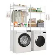 VEVOR Over Washer and Dryer Storage Shelf Two Row 4 Tiers Washer Rack White