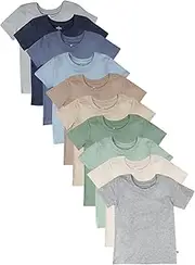 [HonestBaby] 10-Pack Short Sleeve T-Shirts 100% Organic Cotton Baby, Toddler, Little Kids, Boys, Girls, Unisex