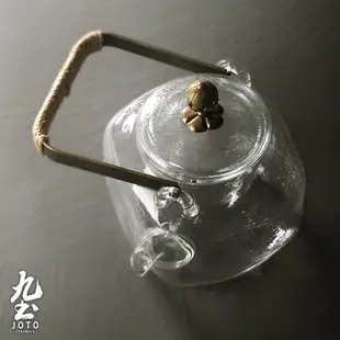 九土手工四方高硼矽錘紋玻璃壺手工茶壺茶壺茶具煮水壺泡茶茶壺燒水壺透明茶壺泡茶壺提樑壺玻璃煮茶壺耐熱玻璃茶壺CHR0561