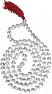 [DHYANARSH] Natural & Laboratory Tested Certified Original Sphatik/Crystal Agate Mala/Necklace (108+1 Beads) Healing Gemstone Necklace Mala for Unisex, Sphatik/Crystal Agate