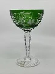 Ajka Marsala Cut to Clear Crystal Green Champagne Tall Sherbet 6 5/8”