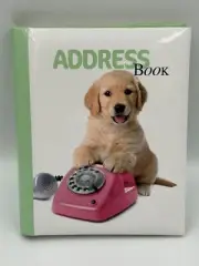 Address Telephone Book Hard Cover Labrador Puppies Pink & Green Vintage Unused
