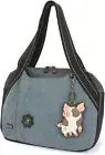 New Chala Bowling Zip Tote Large Bag Indigo Blue SPOTTED PINK Pig Coin Purse Gif