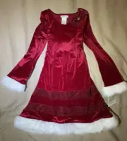 NEW Bonnie Jean Girls Red Sparkle Sequin Santa Christmas Dress Sz 14 Fur Hem $60