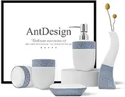 AntDesign Blue Bathroom Accessory Set 5 Pcs, Including Hand Pump Soap Dispenser, Soap Dish, Toothbrush Holder and Vase,for Modern Bathroom Décor