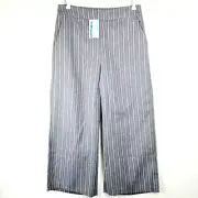 Valley Girl Ladies Grey Striped Wide Leg Pants Pockets Zip Size 14 New With Tags