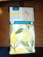 INTERIORS~LEMONS ON A TREE~3 PIECE TIER & VALANCE CURTAIN SET~NEW~ROD POCKET