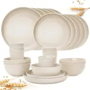 Wheat Straw Dinnerware Sets for 6, Osonm 24PCS Unbreakable Reusable Plastic P...