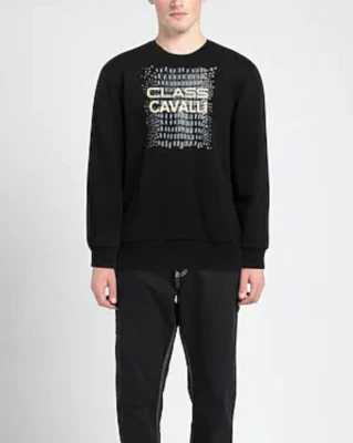 ROBERTO CAVALLI CLASS Croco Logo Print Sweat Shirt Sweatshirt Black Cotton Sz L