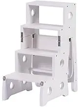 Step Ladder 4-Step Solid Wood Folding Ladder Chair, Protable Library Ladder, Convertible Folding Chair Step Stool Display Stand for Adults Office Home Kitchen Outdoor Folding Step Stool(White)