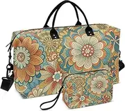 [ZRYSMY] Colorful Florals Duffel Bag for Traveling, Travel Bag Gym Bag, with Multiple Interior Pockets Shoulder Weekender Bag for Women Men with Toiletry Bag 20.5L x 1.9W x 13.8H, Multi-Colored, one