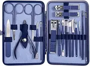 KLVN 18/15/12/10/7/4pcs Nail Clippers Set Professional Stainless Steel Nail Scissors Tweezers Ear Spoon Acne Needle Tool Manicure Set(18 pcs Blue)