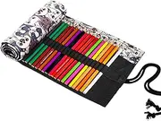 72 Slot Colored Pencil Roll Up Case, Color Pencil Wrap Roll Up Pen Case, Canvas Rolling Pencil Holder Paint Brush Pouch Organizer for Drawing Coloring Sketching Artist Supplies (72 Slot Cat)