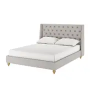 Vilania Tufted Fabric Bed Frame with Headboard - Grey