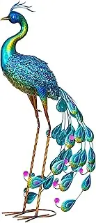Evergreen Garden 33" Outdoor Solar Peacock Statue | Metal Peacock Decor LED Solar Lights | Garden Stake Lights | Patio Yard Garden Lawn Party Wedding Decoration